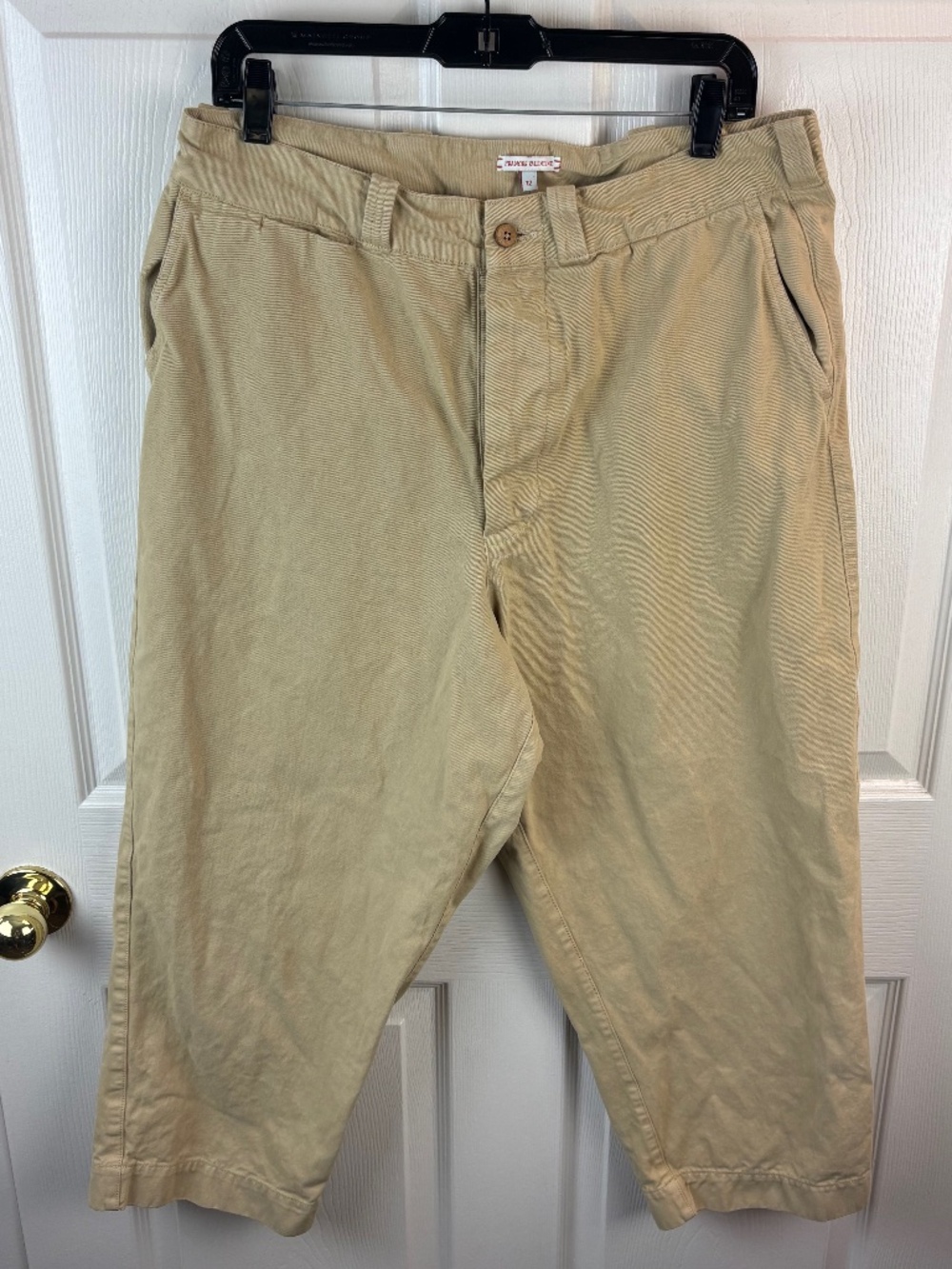 Frances Valentine Button Fly Wide Leg Cropped Pants Khaki